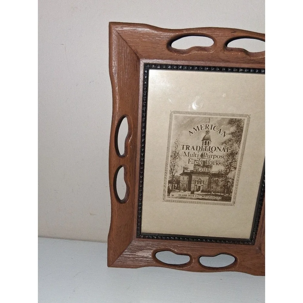 Vintage Picture Autry 48150 Faux Wood Picture Frame 5x7 Easel Back Retro